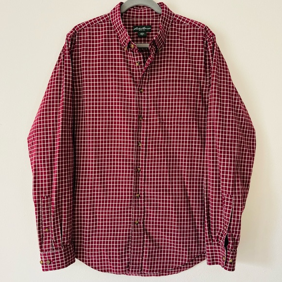 Eddie Bauer red plaid button down shirt long sleeve - Picture 6 of 10